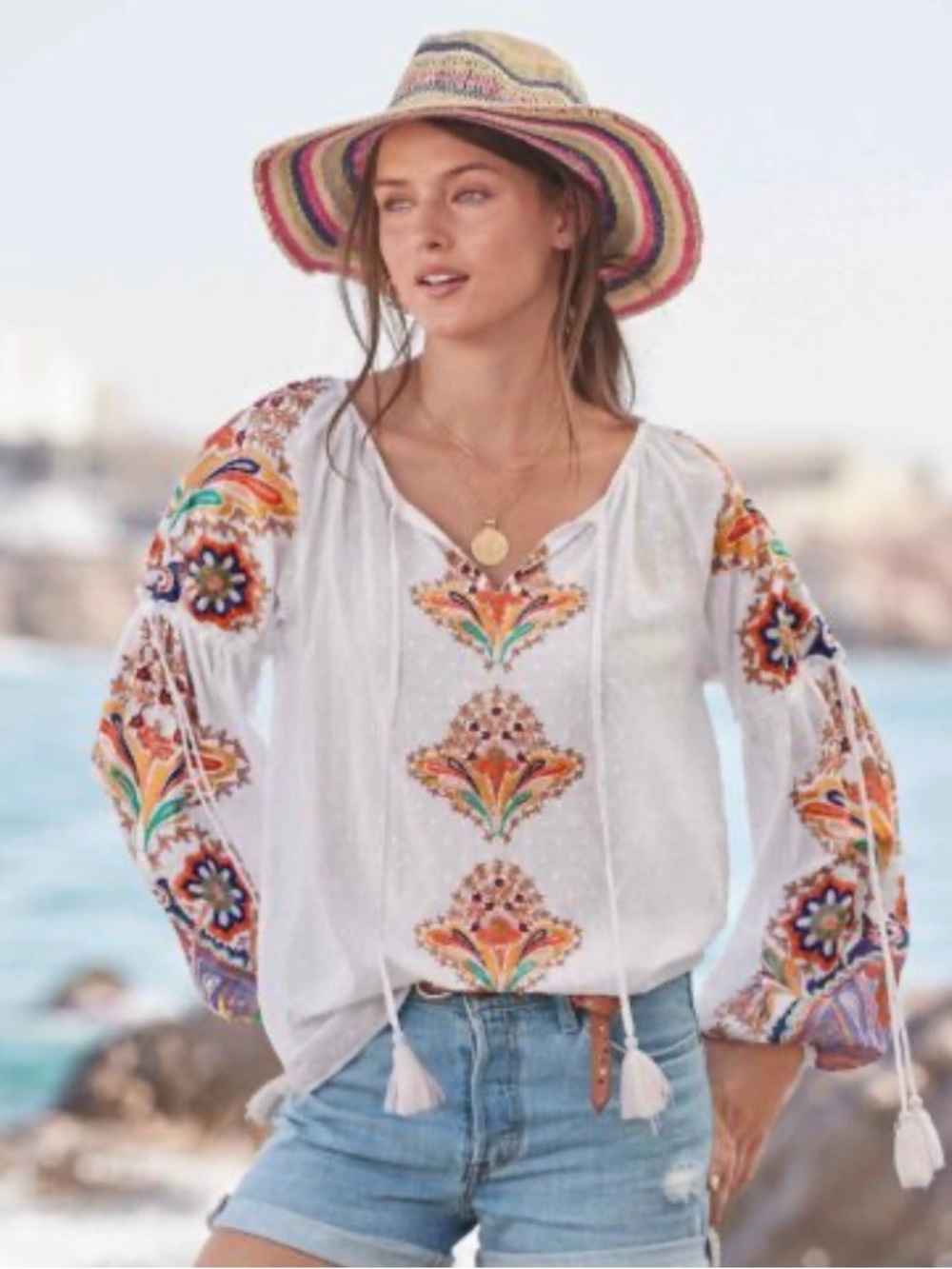 Sundance Tolani Callie Embroidered Boho Blouse S
